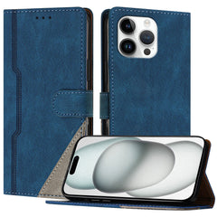 For iPhone 15 Pro Max Leather Case Triangle Patchwork Wallet Stand Shockproof Phone Cover - TechGearPal