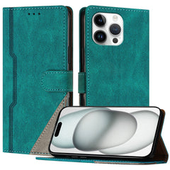 For iPhone 15 Pro Max Leather Case Triangle Patchwork Wallet Stand Shockproof Phone Cover - TechGearPal