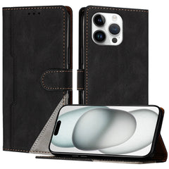 For iPhone 15 Pro Max Leather Case Triangle Patchwork Wallet Stand Shockproof Phone Cover - TechGearPal