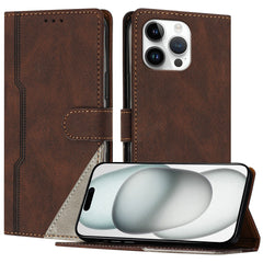 For iPhone 15 Pro Max Leather Case Triangle Patchwork Wallet Stand Shockproof Phone Cover - TechGearPal