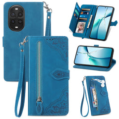 Étui portefeuille à fermeture éclair avec sangle pour Huawei Nova 13 Pro 5G, motif floral, en cuir PU 