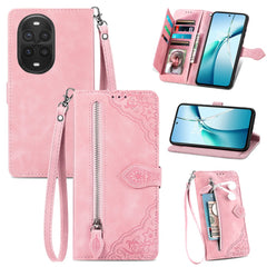 Étui portefeuille à fermeture éclair avec sangle pour Huawei Nova 13 Pro 5G, motif floral, en cuir PU 