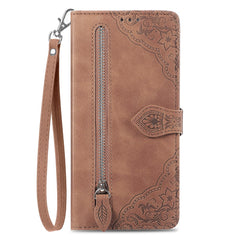 For Huawei nova 13 5G Zipper Wallet Case with Strap Flower Imprint PU Leather Phone Cover