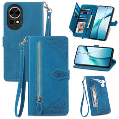 For Huawei nova 13 5G Zipper Wallet Case with Strap Flower Imprint PU Leather Phone Cover