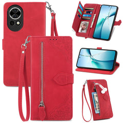 For Huawei nova 13 5G Zipper Wallet Case with Strap Flower Imprint PU Leather Phone Cover