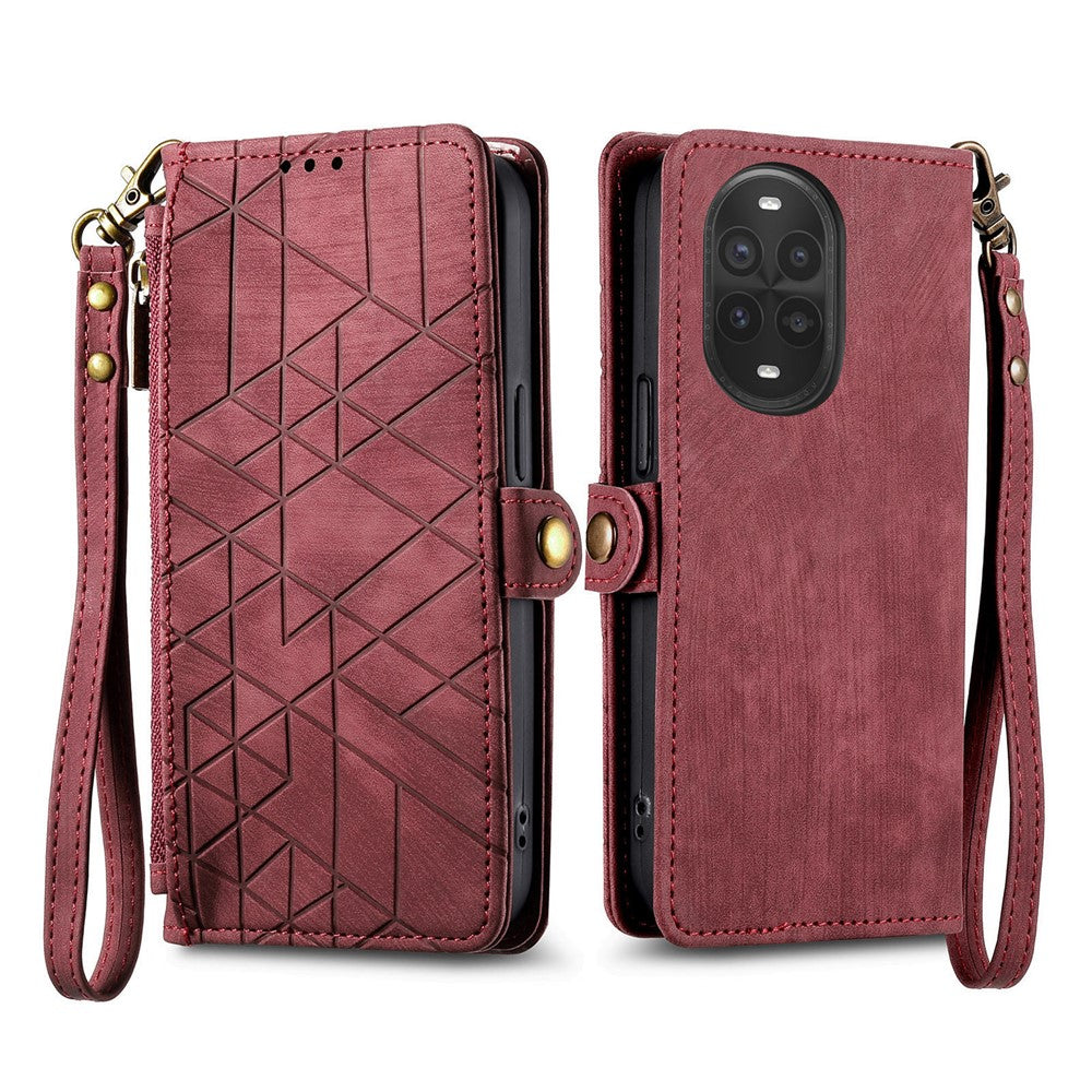 For Huawei nova 13 Pro 5G Zipper Wallet Case Geometry Lines Leather Phone Cover with Strap