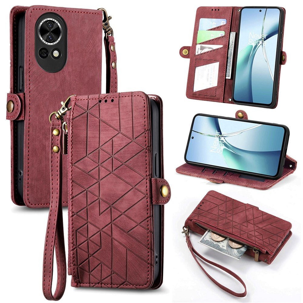For Huawei nova 13 5G Zipper Wallet Case Geometry Lines Leather Phone Cover with Strap