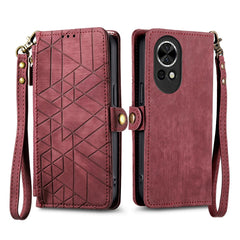 For Huawei nova 13 5G Zipper Wallet Case Geometry Lines Leather Phone Cover with Strap