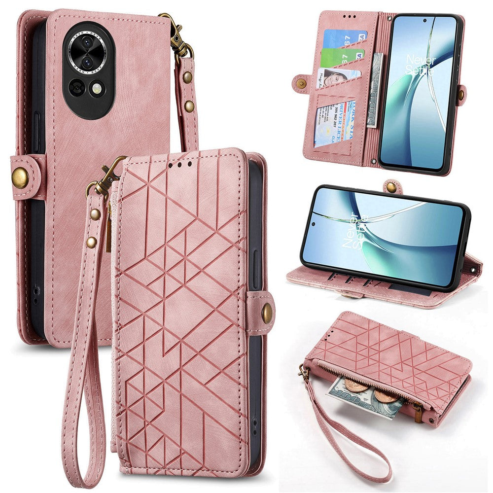 For Huawei nova 13 5G Zipper Wallet Case Geometry Lines Leather Phone Cover with Strap