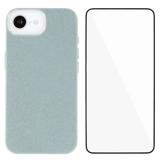 WANLONFENG XL2 Series for iPhone 16e Case IMD Glitter TPU Phone Cover with Tempered Glass Film - TechGearPal