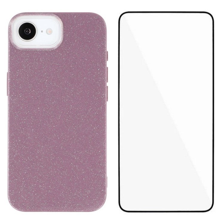 WANLONFENG XL2 Series for iPhone 16e Case IMD Glitter TPU Phone Cover with Tempered Glass Film - TechGearPal