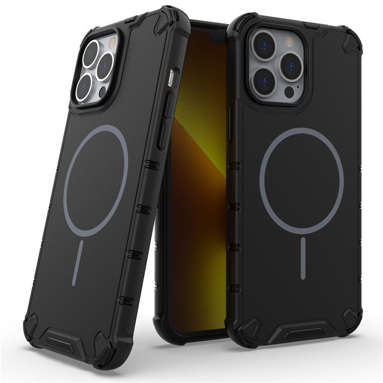 For iPhone 13 Pro Max Magnetic Case Corrugated Texture Heat Dissipation Shockproof TPU + PC Phone Back Cove - TechGearPal