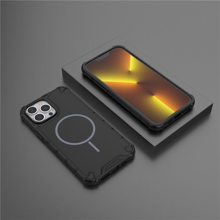 For iPhone 13 Pro Max Magnetic Case Corrugated Texture Heat Dissipation Shockproof TPU + PC Phone Back Cove - TechGearPal