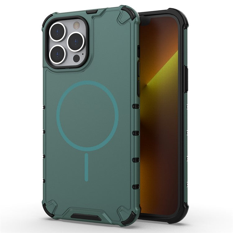 For iPhone 13 Pro Max Magnetic Case Corrugated Texture Heat Dissipation Shockproof TPU + PC Phone Back Cove - TechGearPal