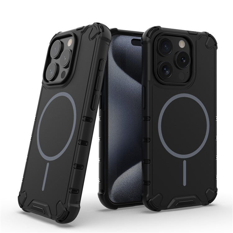 For iPhone 15 Pro Max Magnetic Case Corrugated Texture Heat Dissipation Shockproof TPU + PC Phone Back Cover - TechGearPal