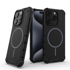 For iPhone 15 Pro Max Magnetic Case Corrugated Texture Heat Dissipation Shockproof TPU + PC Phone Back Cover - TechGearPal