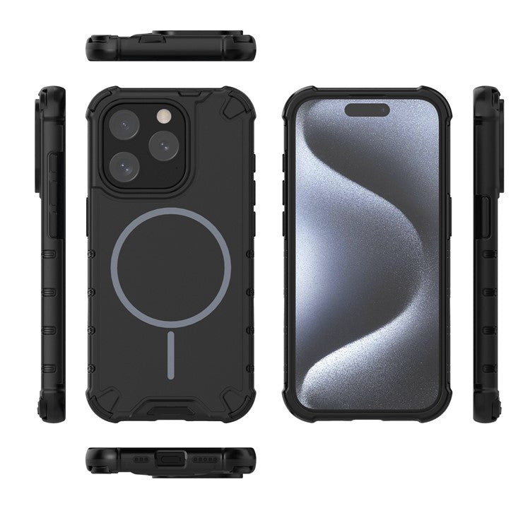 For iPhone 15 Pro Max Magnetic Case Corrugated Texture Heat Dissipation Shockproof TPU + PC Phone Back Cover - TechGearPal