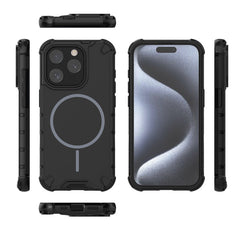 For iPhone 15 Pro Max Magnetic Case Corrugated Texture Heat Dissipation Shockproof TPU + PC Phone Back Cover - TechGearPal