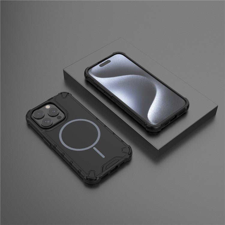 For iPhone 15 Pro Max Magnetic Case Corrugated Texture Heat Dissipation Shockproof TPU + PC Phone Back Cover - TechGearPal