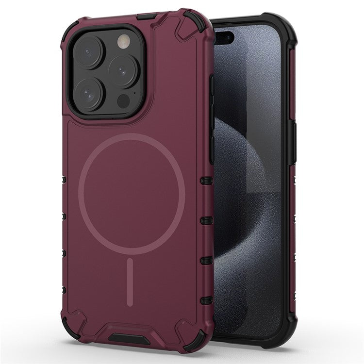 For iPhone 15 Pro Max Magnetic Case Corrugated Texture Heat Dissipation Shockproof TPU + PC Phone Back Cover - TechGearPal