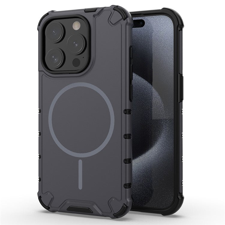 For iPhone 15 Pro Max Magnetic Case Corrugated Texture Heat Dissipation Shockproof TPU + PC Phone Back Cover - TechGearPal