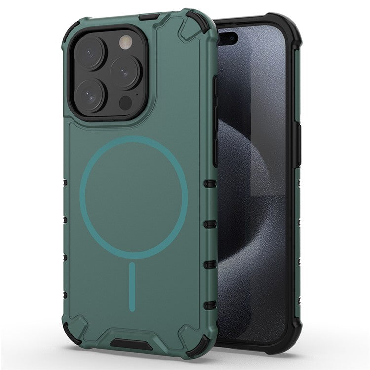 For iPhone 15 Pro Max Magnetic Case Corrugated Texture Heat Dissipation Shockproof TPU + PC Phone Back Cover - TechGearPal