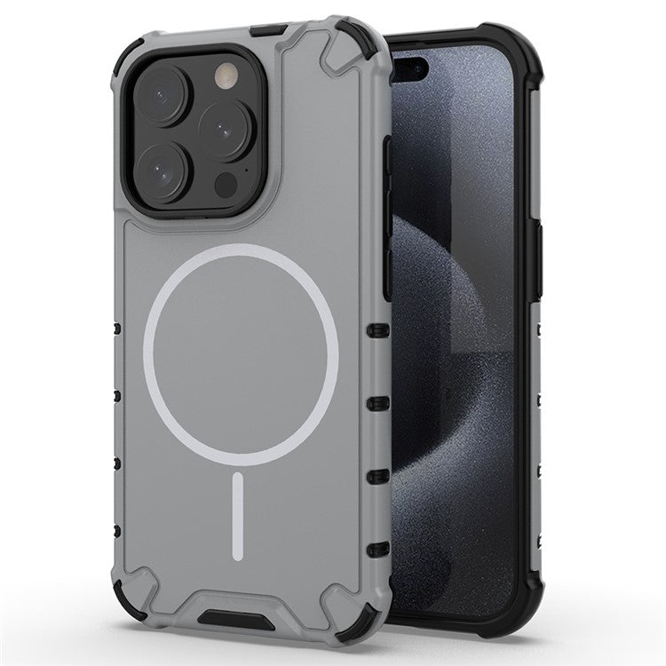 For iPhone 15 Pro Max Magnetic Case Corrugated Texture Heat Dissipation Shockproof TPU + PC Phone Back Cover - TechGearPal