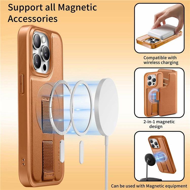 CASENEO For iPhone 15 Pro Magnetic Case RFID Blocking Wallet Detachable Leather Phone Cover with Wristband - TechGearPal