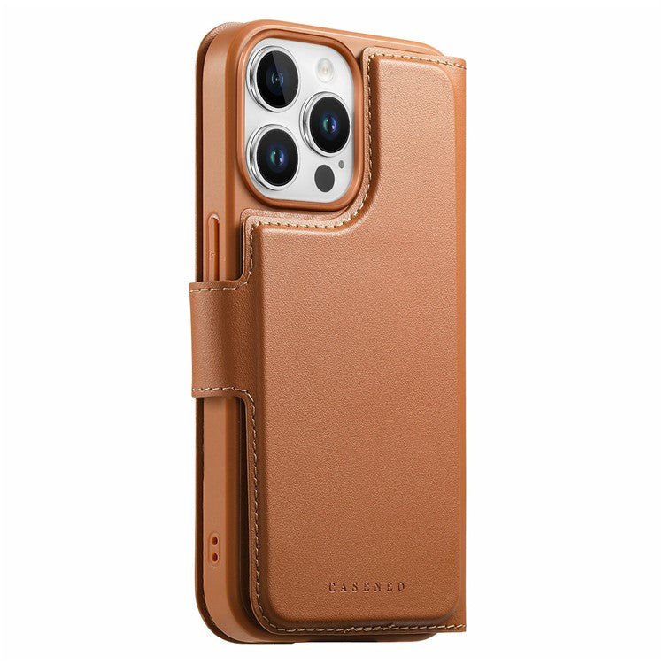 CASENEO For iPhone 15 Pro Magnetic Case RFID Blocking Wallet Detachable Leather Phone Cover with Wristband - TechGearPal