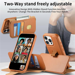 CASENEO For iPhone 15 Pro Magnetic Case RFID Blocking Wallet Detachable Leather Phone Cover with Wristband - TechGearPal