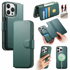 CASENEO For iPhone 15 Pro Magnetic Case RFID Blocking Wallet Detachable Leather Phone Cover with Wristband - TechGearPal