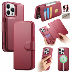 CASENEO For iPhone 15 Pro Magnetic Case RFID Blocking Wallet Detachable Leather Phone Cover with Wristband - TechGearPal