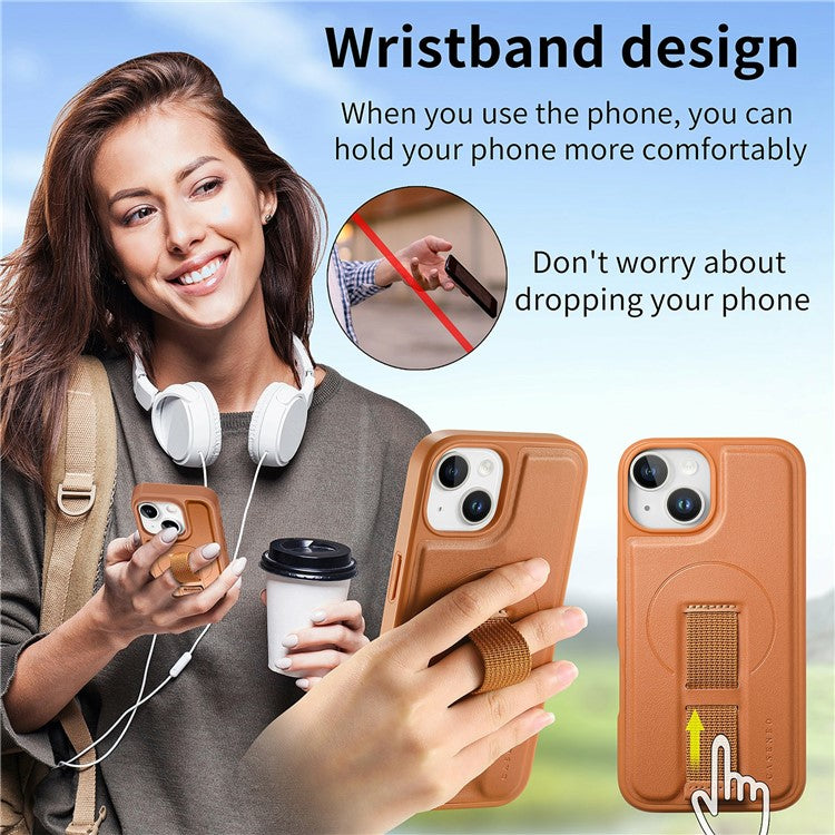 CASENEO For iPhone 15 Magnetic Case RFID Blocking Wallet Detachable Leather Phone Cover with Wristband - TechGearPal