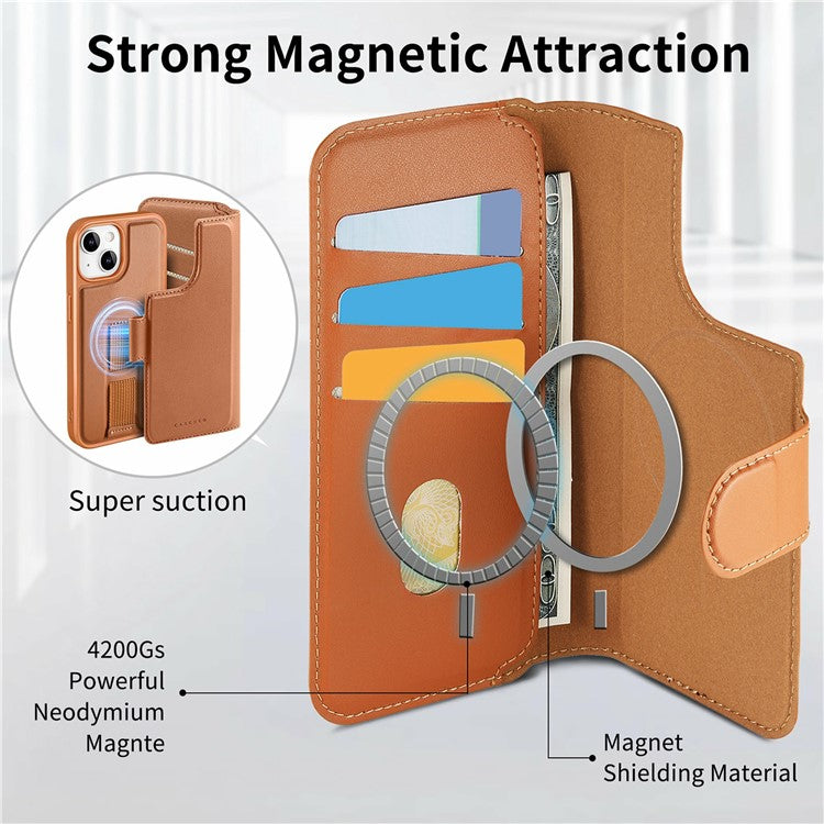 CASENEO For iPhone 15 Magnetic Case RFID Blocking Wallet Detachable Leather Phone Cover with Wristband - TechGearPal