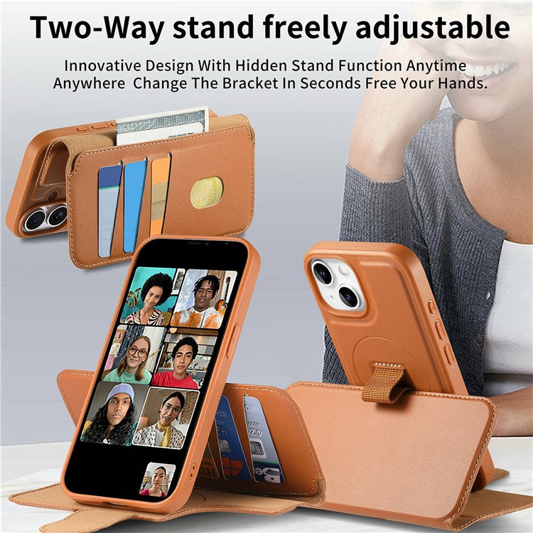 CASENEO For iPhone 15 Magnetic Case RFID Blocking Wallet Detachable Leather Phone Cover with Wristband - TechGearPal