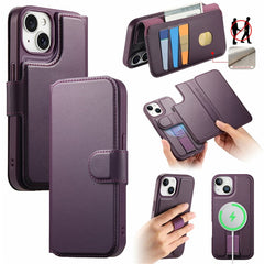 CASENEO For iPhone 15 Magnetic Case RFID Blocking Wallet Detachable Leather Phone Cover with Wristband - TechGearPal