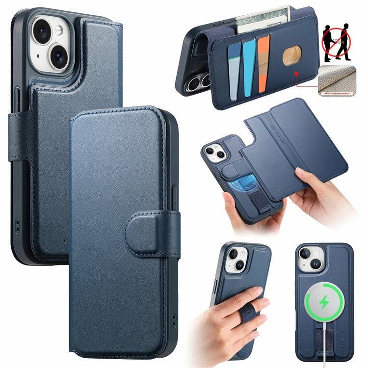 CASENEO For iPhone 15 Magnetic Case RFID Blocking Wallet Detachable Leather Phone Cover with Wristband - TechGearPal