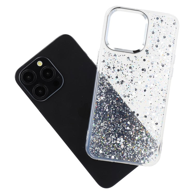 For iPhone 15 Pro Case Epoxy Design Electroplating Soft TPU Phone Back Cover Large Lens Cutout - TechGearPal