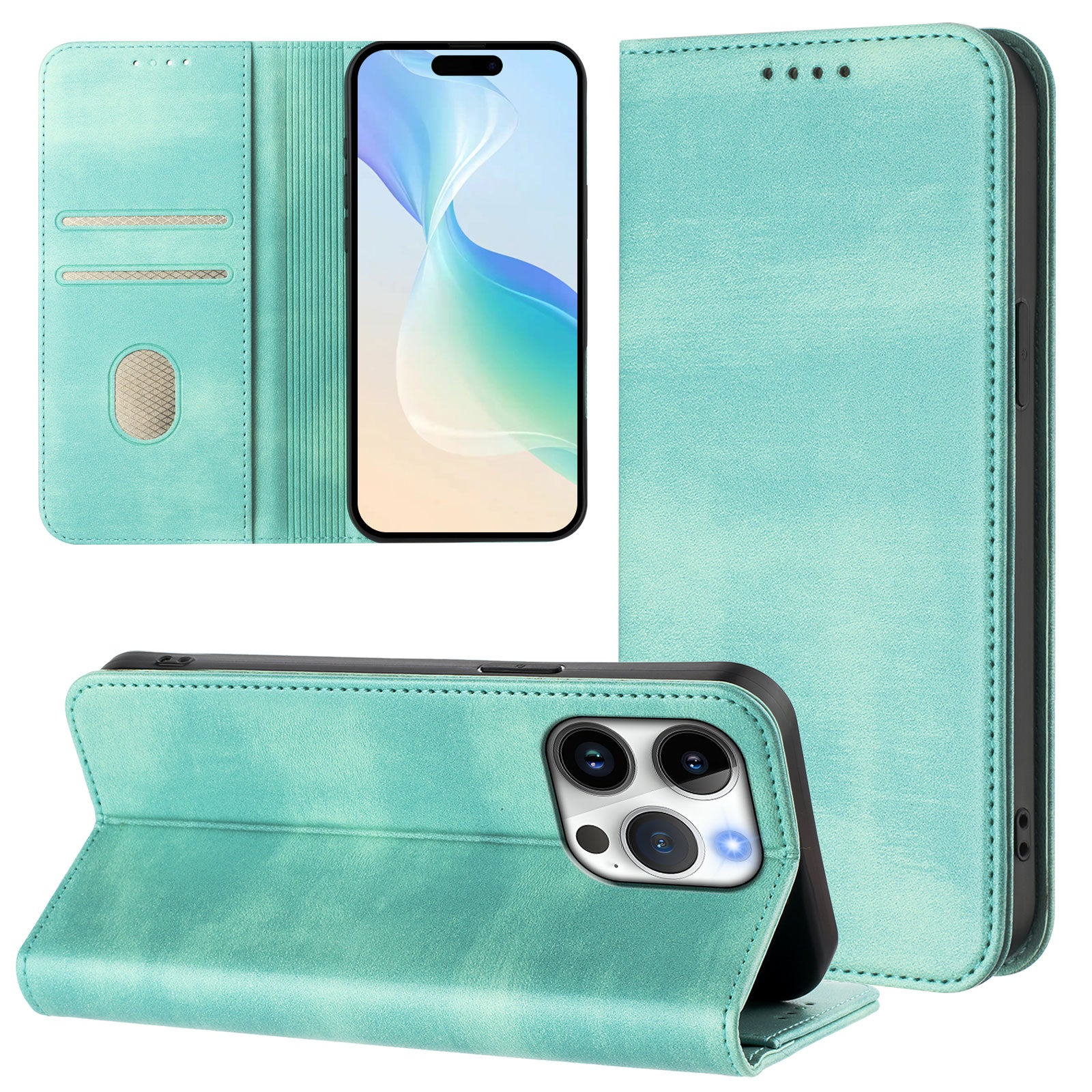 For iPhone 16 Pro Wallet Cases Retro Texture RFID Blocking Leather Phone Cover - TechGearPal