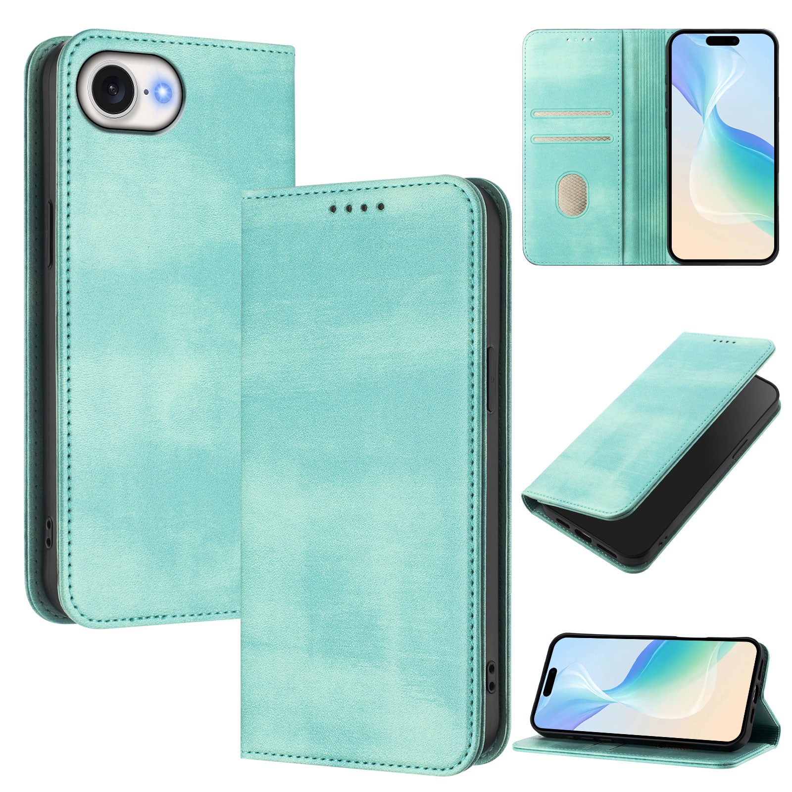 For iPhone 16e Wallet Cases Retro Texture RFID Blocking Leather Phone Cover - TechGearPal