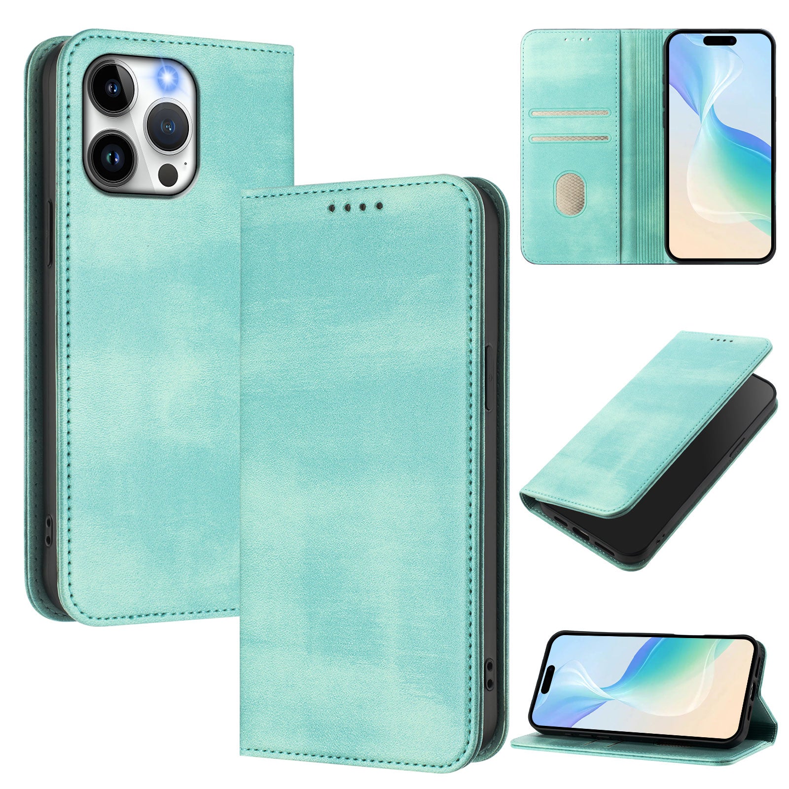 For iPhone 15 Pro Max Wallet Cases Retro Texture RFID Blocking Leather Phone Cover - TechGearPal