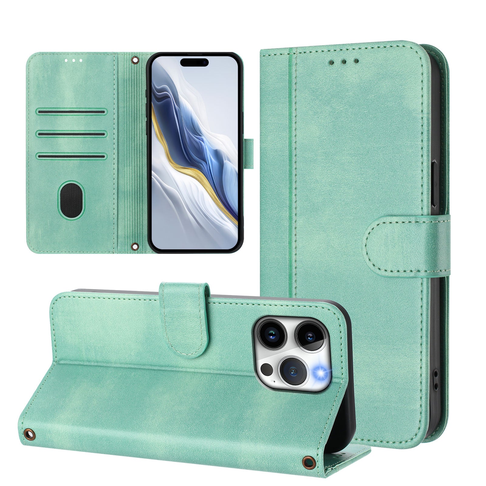 For iPhone 15 Pro Max Cases Wallet Stand Retro Texture Leather Phone Cover with Lanyard - TechGearPal