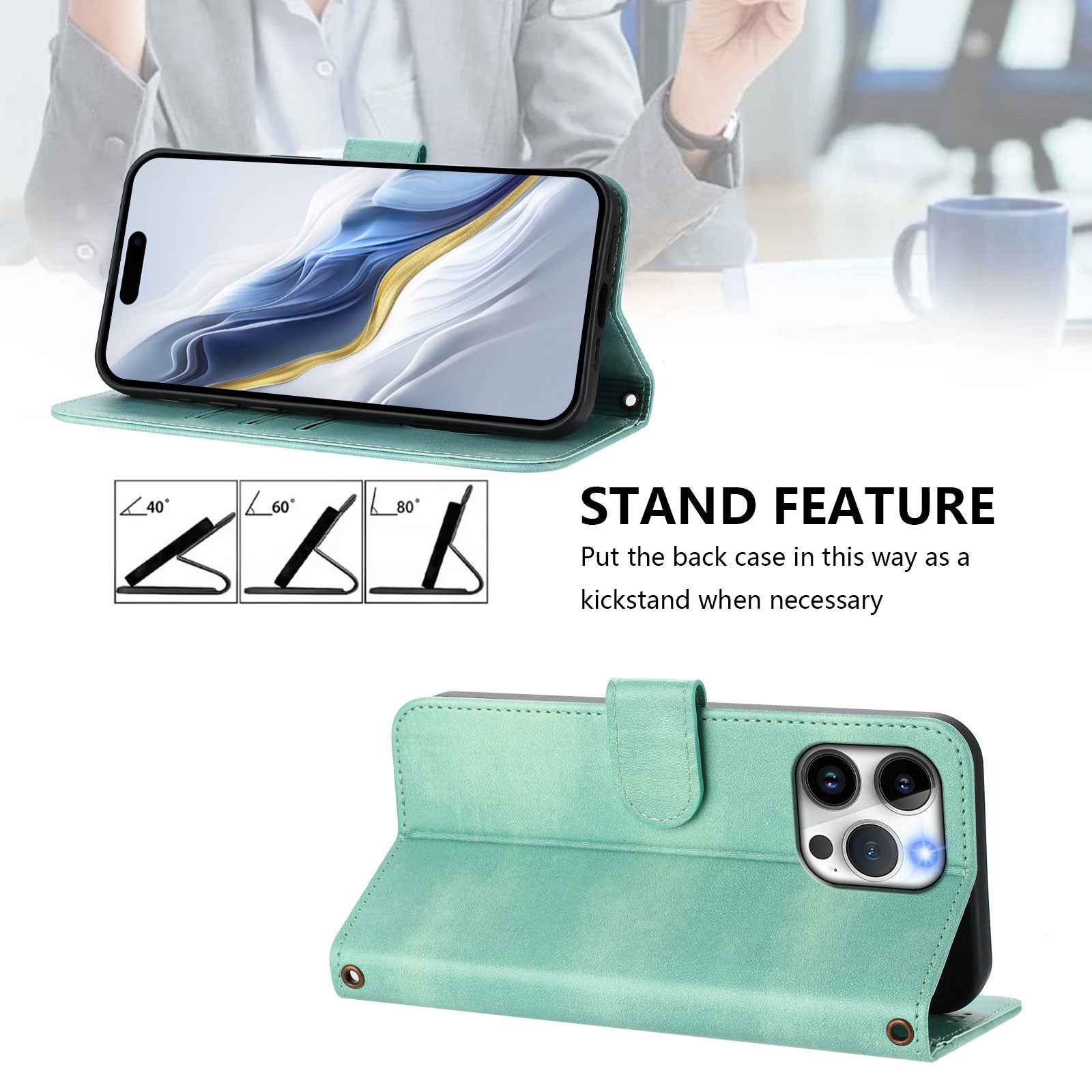 For iPhone 15 Pro Max Cases Wallet Stand Retro Texture Leather Phone Cover with Lanyard - TechGearPal