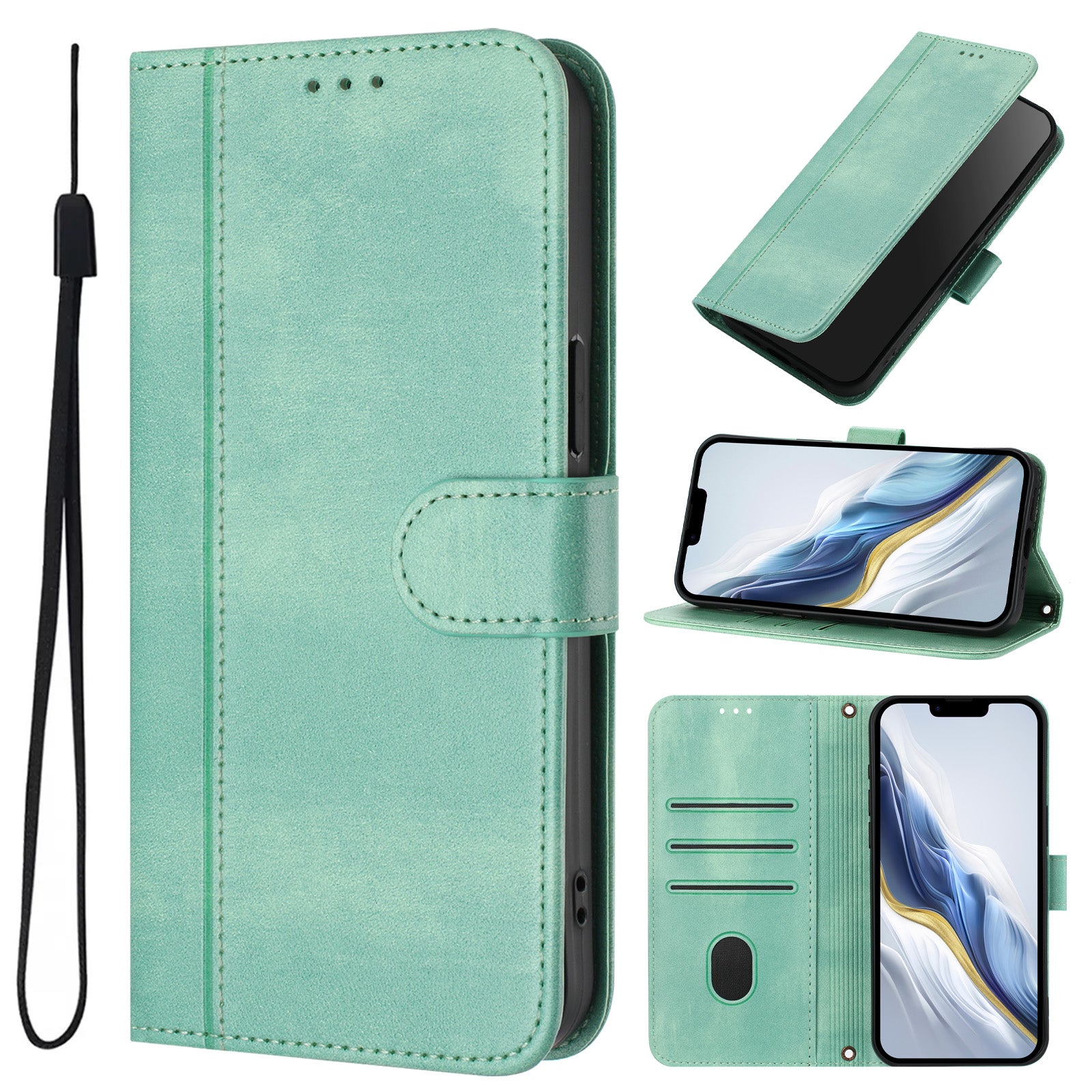 For iPhone 15 Pro Max Cases Wallet Stand Retro Texture Leather Phone Cover with Lanyard - TechGearPal