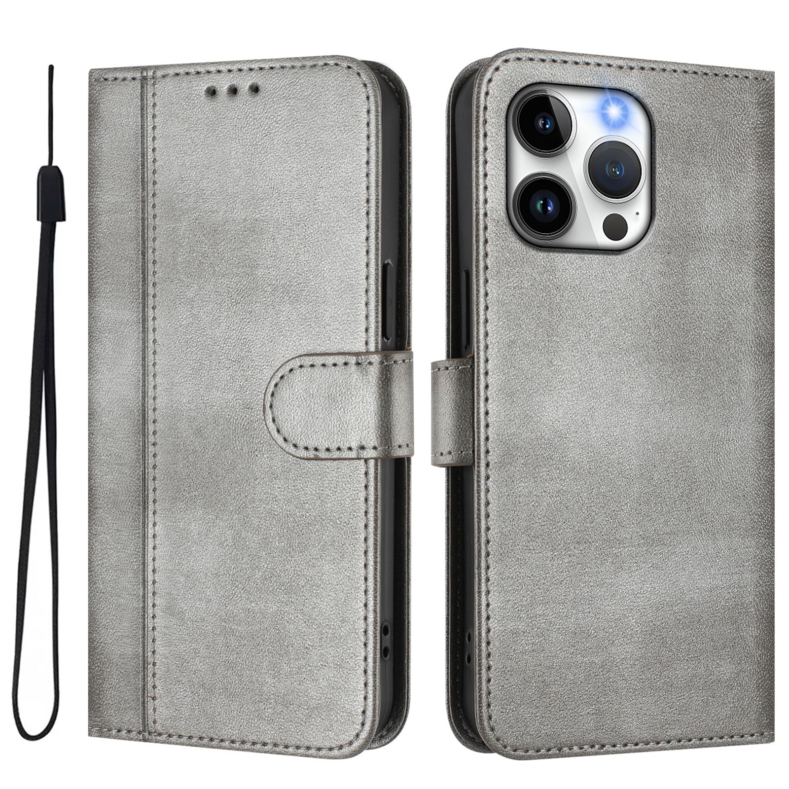 For iPhone 15 Pro Max Cases Wallet Stand Retro Texture Leather Phone Cover with Lanyard - TechGearPal