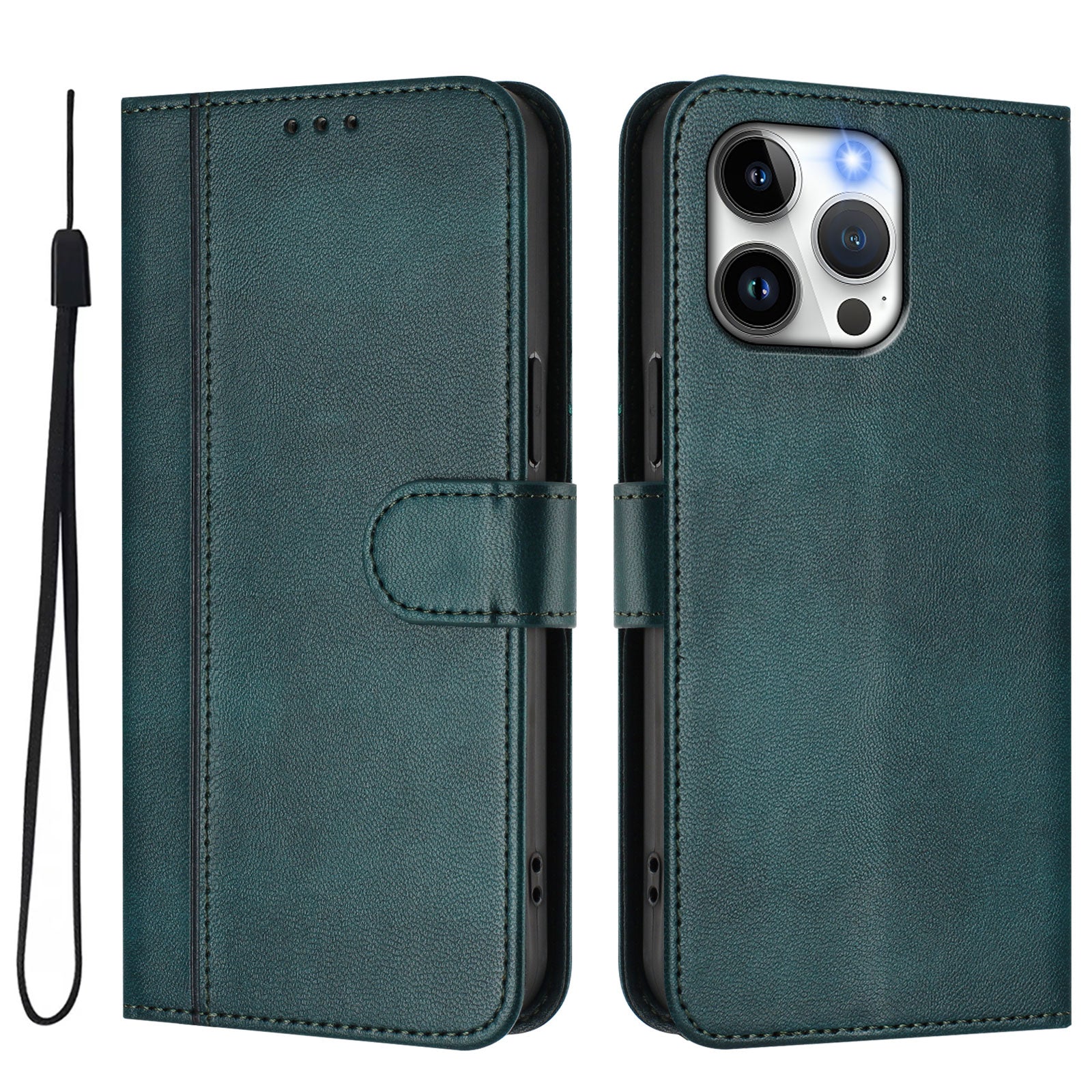 For iPhone 15 Pro Max Cases Wallet Stand Retro Texture Leather Phone Cover with Lanyard - TechGearPal