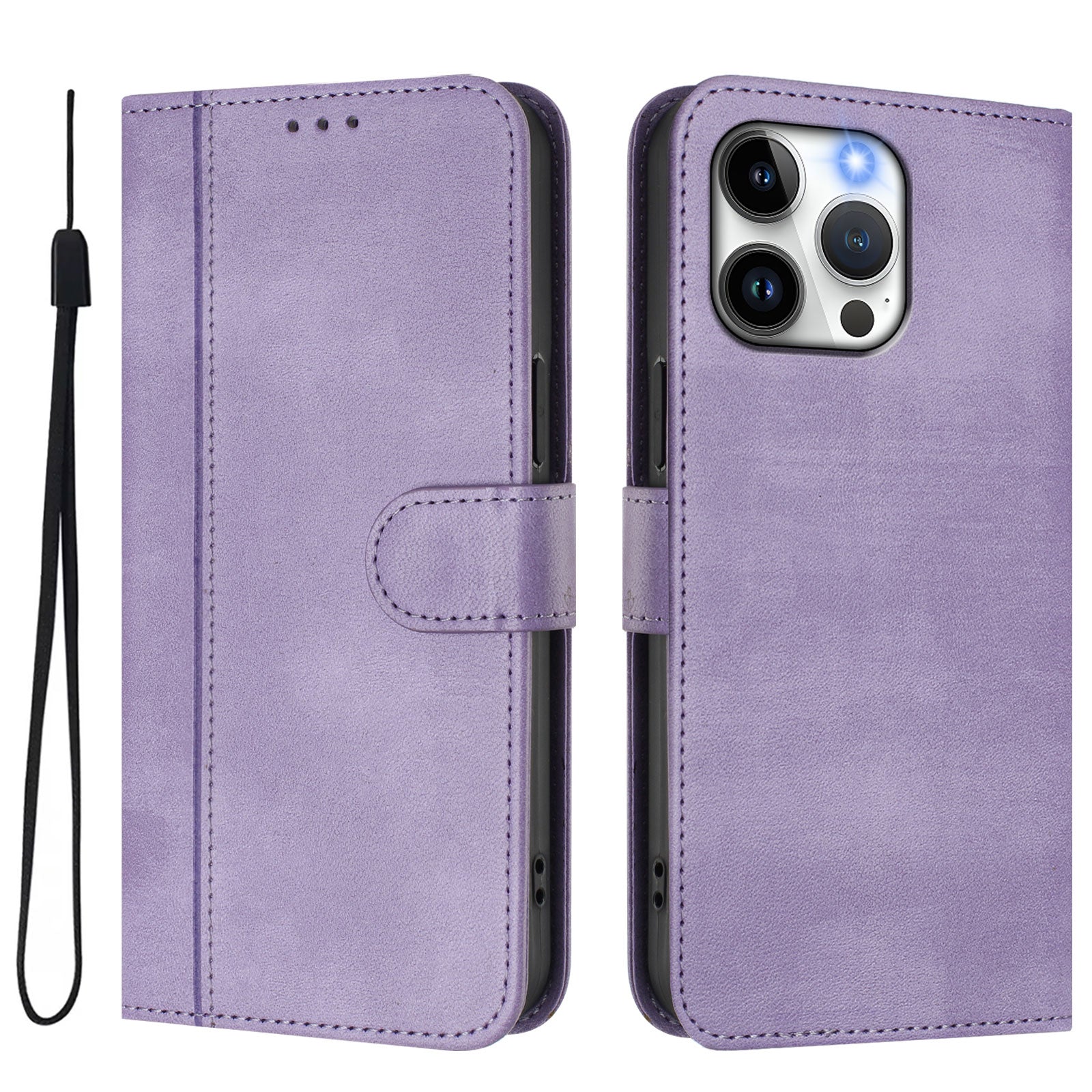 For iPhone 15 Pro Max Cases Wallet Stand Retro Texture Leather Phone Cover with Lanyard - TechGearPal