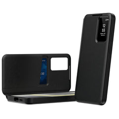 Étui en cuir pour Samsung Galaxy S25 Edge avec porte-cartes et fenêtre Smart View 