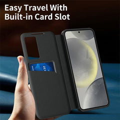 Étui en cuir pour Samsung Galaxy S25 Edge avec porte-cartes et fenêtre Smart View 