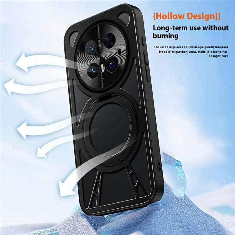 For Huawei Mate 70 Pro / Mate 70 Pro+ Case Magnetic Kickstand Hollow Heat Dissipation Silicone + PC + Metal Bumper Phone Cove - TechGearPal
